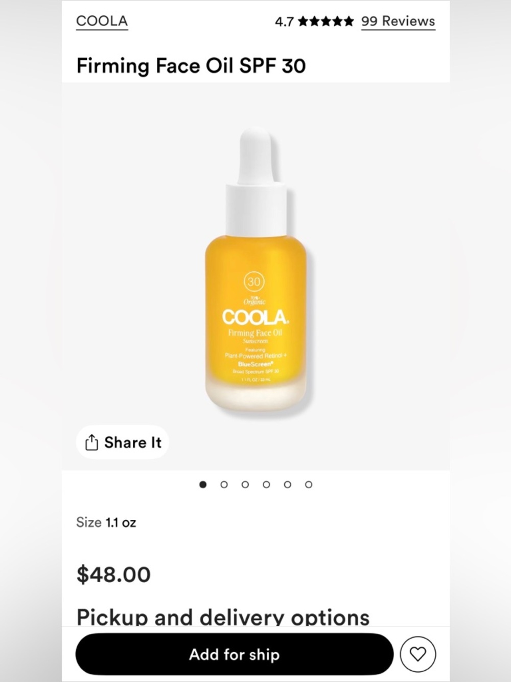COOLA Firming Face Oil SPF 30 - Blue to Peach Gradient - Picture 2 of 2